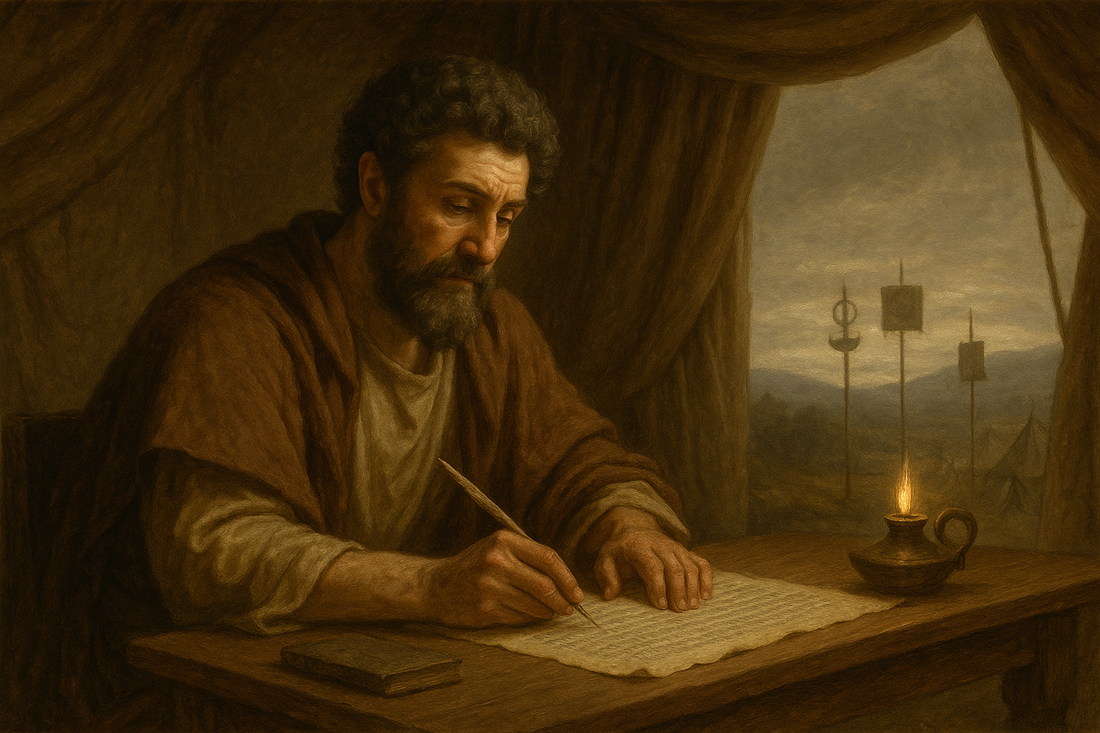 Marcus Aurelius writing his Meditations